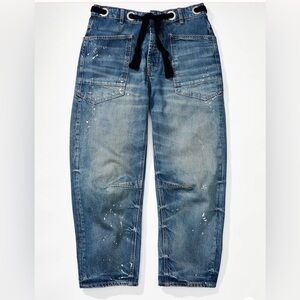 Womens We The Free Moxie Low Slung Pull On Barrel Jeans in Timeless Blue Size 27